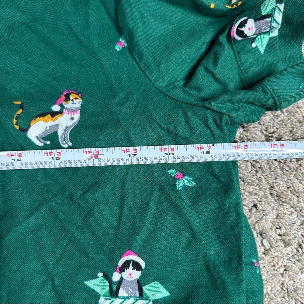 LOFT flannel kitten Cat Christmas pajamas Medium Green short sleeve pants button - Picture 11 of 16